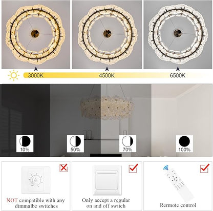 30" Luxury Glass LED Chandelier Modern Gold Dimmable 3000-6500K Large Lotus Leaf Chandeliers Light with Remote Control Contemporary for High Ceiling Living Dining Room Foyer Kitchen Entryway
