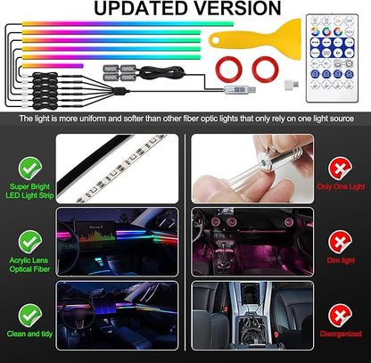 Dreamcolor Acrylic Interior Car LED Strip Light with USB/Type C, 10 in 1 with 179.24 inches 610 LEDs Ambient Lighting Kits, Sound Active Function Neon Accessories