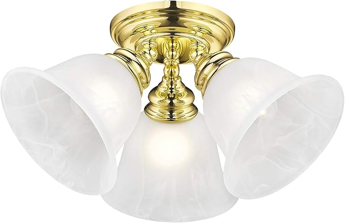 Livex Lighting 1358-02 Essex 3-Light Ceiling Mount, Polished Brass