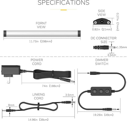 GETINLIGHT 12-inch Plug-in LED Under Counter Lights for Kitchen, Day Light 5000K, Pack of 3, IN-0110-23-SN-5K