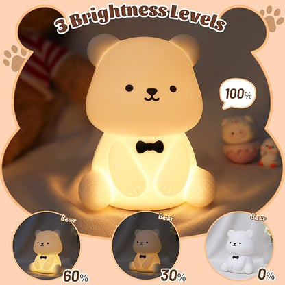 Attivolife Teddy Bear Night Light for Kids, Baby Nursery Beside Silicone Lamp, Protable USB Rechargeable Kids' Bedroom Nightlight with 8 Color Lights, Birthday Christmas Gifts for Girl Boy Children
