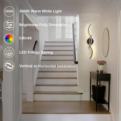 EDISLIVE 24 Inch Black LED Vanity Light, 15W Dimmable Modern Wall Sconce, 3000K Warm White Linear Fixture with Acrylic Strip Shade for Bathroom Mirror Bedroom Makeup