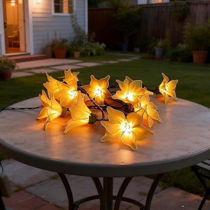 Flower String Lights Plug in with 10 LED Bulbs, Decorative Spring String Lights Indoor for Bedroom, Connectable Flower Fairy Lights Outdoor for Patio Garden Porch Floral Wedding Gifts(Yellow Lily)