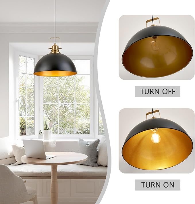 Farmhouse Pendant Light, 17.5" Matte Black Pendant Light Kitchen Island with Adjustable Cord, Vintage Dome Hanging Lights for Dining Room Cafe Bar Hallway Worktops, L, 2 Pack