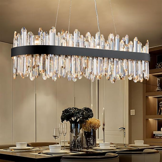 Black Oval Crystal Chandelier L35.4 inch, 20-Lights Chandeliers Modern Crystal Chandelier Pendant Light Fixture G9 Lights Pendant Ceiling Light for Dining Living Room Kitchen Island