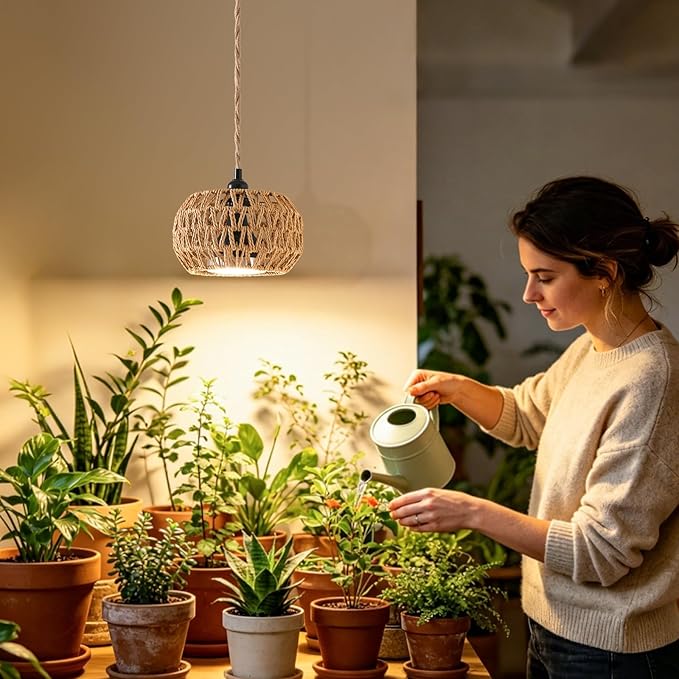 Grow Lights for Indoor Plants, Full Spectrum Plant Light, with Timer and 15FT Power Cord, 30W Pendant Plant Lights for Indoor Growing, Garden, Flowers, Greenhouse (4000-K, Weaving Style-7)