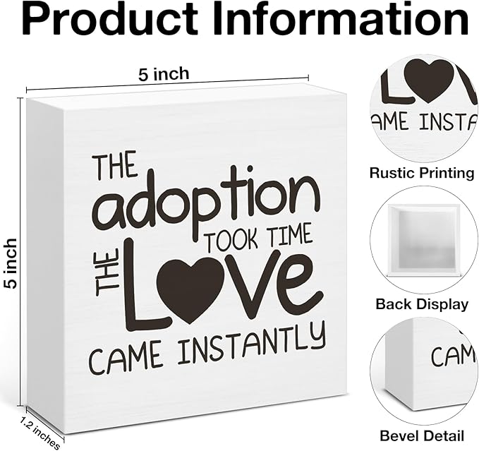 Adoption Gifts for Adoptive Parents, Thank You Gifts for Adoptive Parents, Adoption Day Gift Wooden Sign for Home Office Desk Decoration 5 x 5 Inches