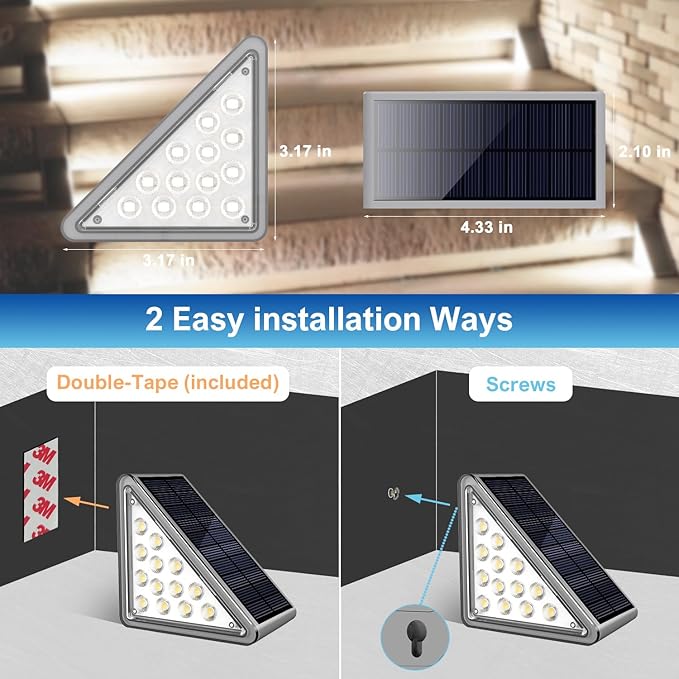 Solar Step Lights Outdoor Waterproof IP65,Cool White Solar Stair Lights, Outdoor Light Decor for Stair, Deck, Step, Porch and Outside Patio, 8 Pack