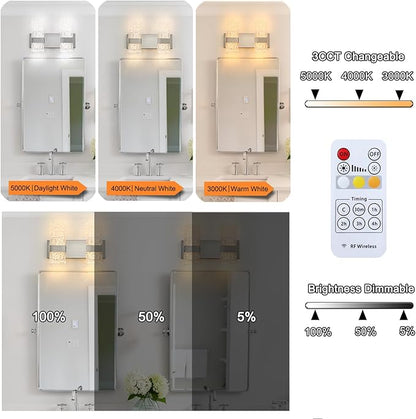Modern Brushed Nickel 2 Lights Bathroom Vanity Light, LED Bathroom Light Fixtures Over Mirror, Dimmable Acrylic Wall Lighting Fixtures, Hardwired Wall Light(H9.25in, L13.78in)