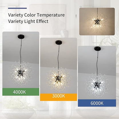 CM MZY Modern Crystal Chandeliers Firework, Matt Black Dandelion Sputnik Ceiling Light Fixtures, Sputnik Chandelier Pendant Light for Bedroom Living Room Dining Room Kitchen Island Hallway
