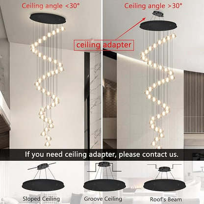 236'' Long Large Crystal Chandeliers LED Chandeliers for High Ceiling Handing Light Fixture for Entrance Hallway Foyer Staircase Lobby Black