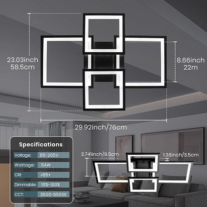 EIDISUNY Modern LED Ceiling Light, Square LED Flush Mount Ceiling Light, Dimmable Kitchen Light Fixtures with Remote&APP, Close to Ceiling Lighting Fixture for Dining Room Kitchen Living Room Bedroom