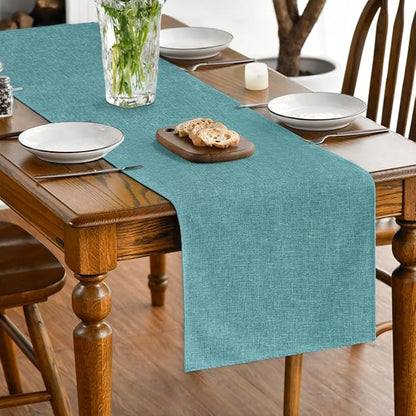 Artoid Mode Turquoise Aqua Table Runner, Seasonal Summer Washable Kitchen Dining Table Decoration for Home Party Decor 13x90 Inch