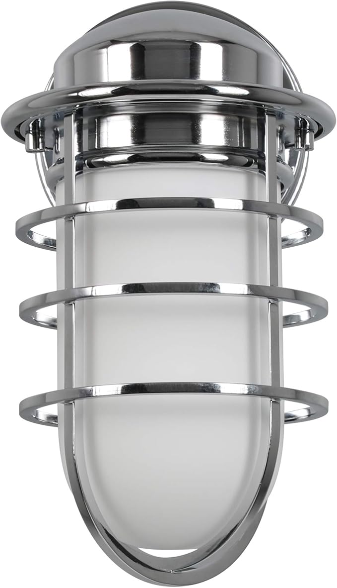 Design House 588947-PC Seaton Classic Industrial 1-Light Indoor Dimmable Wall Light with Removeable Metal Wire Cage and White Opal Frosted Glass for Kitchen Hallway Bedroom Bathroom, Polished Chrome