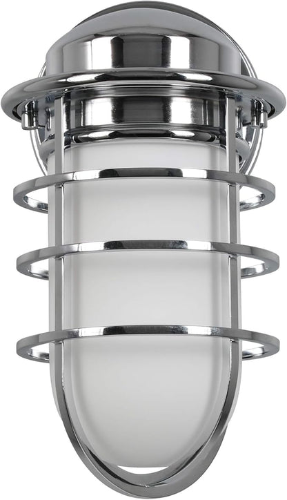 Design House 588947-PC Seaton Classic Industrial 1-Light Indoor Dimmable Wall Light with Removeable Metal Wire Cage and White Opal Frosted Glass for Kitchen Hallway Bedroom Bathroom, Polished Chrome