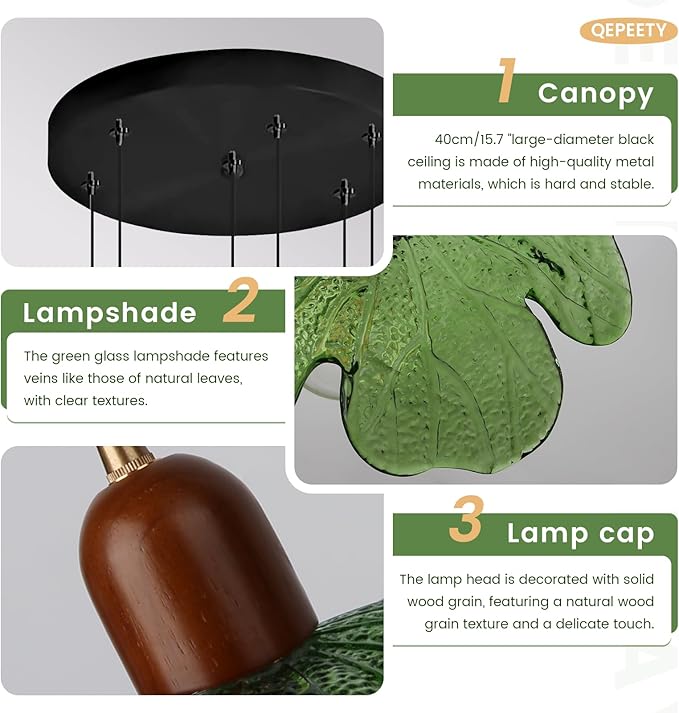 Long Chandelier for High Ceilings Flower Pendant Light 6-Lights Modern Black Chandelier Green Hanging Flush Mount Lighting Fixtures for Spiral Staircase Foyer Entryway Living