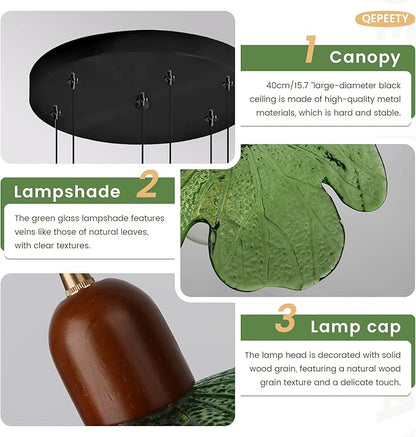 Long Chandelier for High Ceilings Flower Pendant Light 6-Lights Modern Black Chandelier Green Hanging Flush Mount Lighting Fixtures for Spiral Staircase Foyer Entryway Living