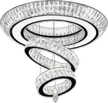 32 in Black LED Ring Chandelier, Crystal Ceiling Light for Living Room Flush Mount Chandelier Lighting Remote Dimmable, Compatible with Sloped Ceiling