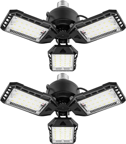 Aoretic LED Garage Lights Bulb 2 Pack -80W, 8000LM 6500K Led Shop Light with 3 Deformable Panels, Basement Barn Light Garage Ceiling Lights, E26/E27 for Garage, Warehouse, Shop, Basement