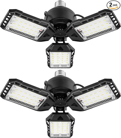 Aoretic LED Garage Lights 2 Pack -80W, 8000LM 6500K Led Shop Light with 3 Deformable Panels, Basement Barn Light Garage Ceiling Lights, E26 for Garage, Warehouse, Shop, Basement