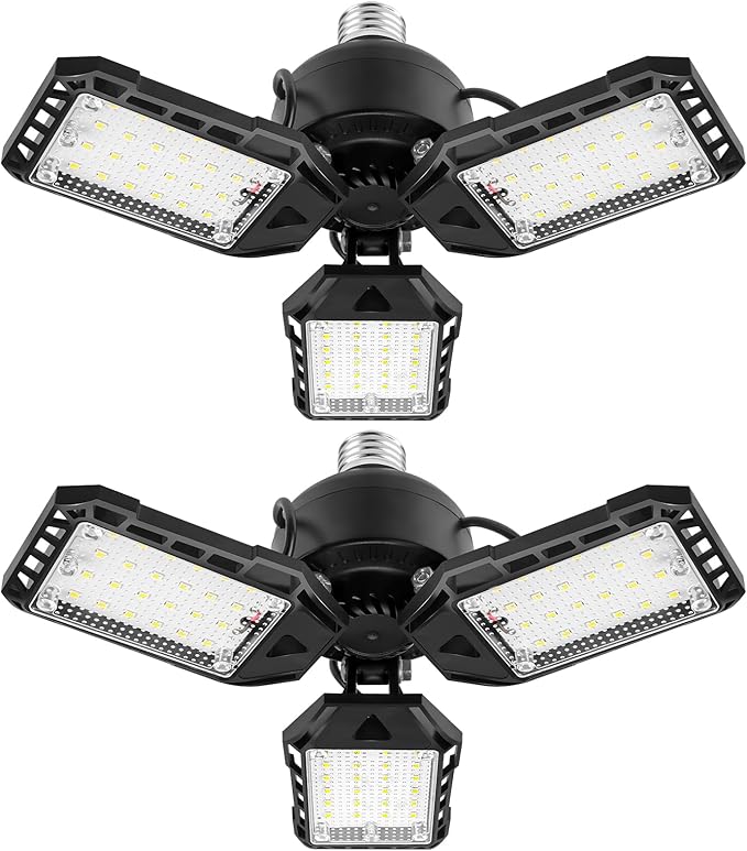 Aoretic LED Garage Lights 1 Pack -80W, 8000LM 6500K Led Shop Light with 3 Deformable Panels, Basement Barn Light Garages Ceiling Lights, E26/E27 for Garage, Warehouse, Shop, Basement