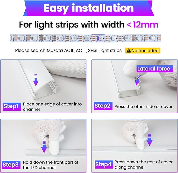 Muzata 40Pack 3.3FT/1M LED Channel Aluminum U Shape Silver LED Strip Diffuser Channel with Milky White Cover Easy Installation U1SW WW 1M