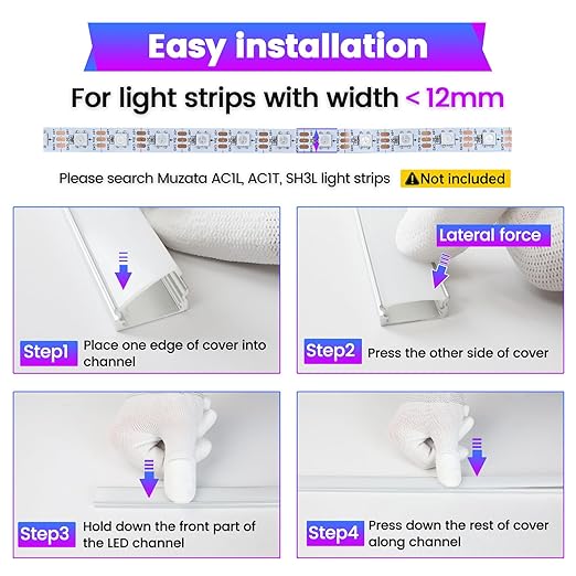 Muzata 10Pack 3.3FT/1M LED Channel Aluminum U Shape Silver LED Strip Diffuser Channel with Milky White Cover Easy Installation U1SW WW 1M