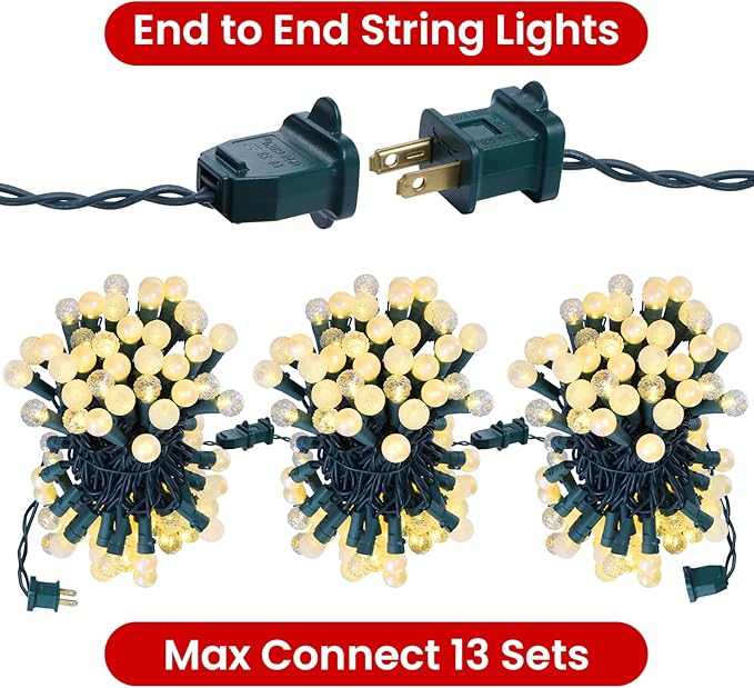 200 LED Globe String Lights 67FT Warm White Twinkle Fairy Lights Plug in with Glass G15 Bulbs UL Listed Connectable String Lights for Bedroom Patio Garden Wedding Christmas Valentine Decor