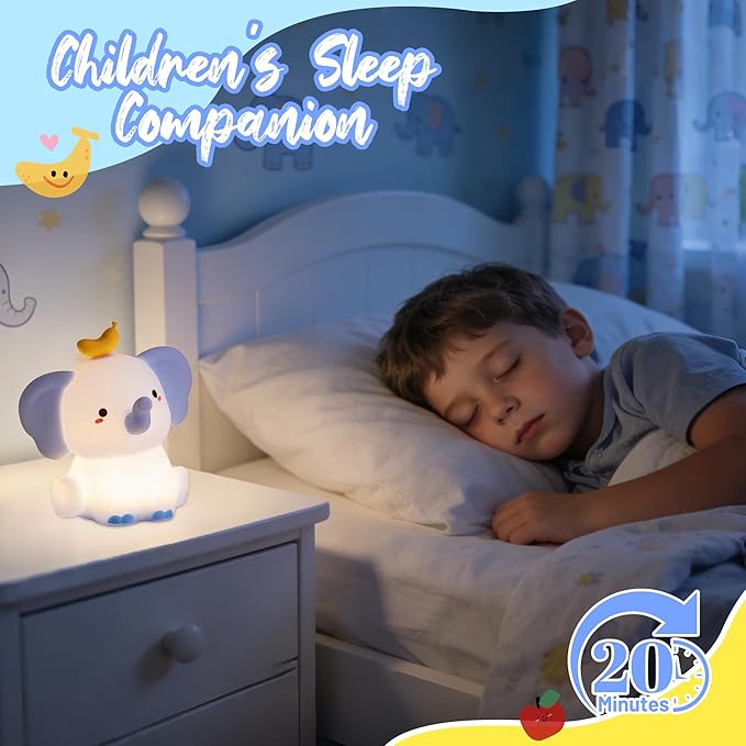 Attivolife Elephant Night Light, Cute Elephant Squishy Silicone Touch Lamp, Nursery Bedside Room Decor Rechargeable Nightlight with Dimmable Timer, Birthday Xmas Gifts for Toddler Kid Boy Tee (Blue)