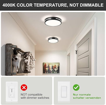 Modern Black Flush Mount Ceiling Light Mid-Century LED Ceiling Light Bedroom Light Fixture Minimalist Ceiling Lamp for Laundry Room Kitchen Hallway Bedroom 11.81 Inch