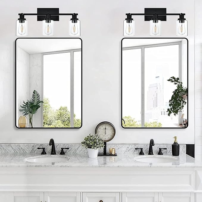 MELUCEE 3 Light 20.5 Inch Bathroom Vanity Light Black Track Lighting Fixtures Ceiling, Vanity Lighting Fixtures with Rotatable Track Head for Hallway Porch Foyer Bath Storage, Clear Glass Shade