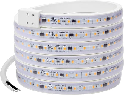 Maxxima 84 in. Hardwired LED Under Cabinet Strip Light, 3220 Lumens, 3000K Warm White, Kitchen and Living Room 120V White Cove Lighting, No Power Supply Needed