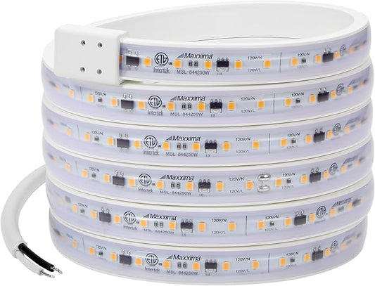 Maxxima 84 in. Hardwired LED Under Cabinet Strip Light, 3220 Lumens, 3000K Warm White, Kitchen and Living Room 120V White Cove Lighting, No Power Supply Needed