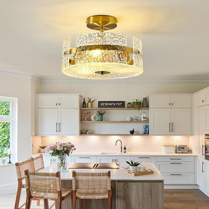 ZGLAOJT Semi Flush Mount Ceiling Light Modern Gold Celing Light Fixture 3-Light 12 Inch Acrylic Farmhouse for Kitchen Bedroom Hallway Dining Room.