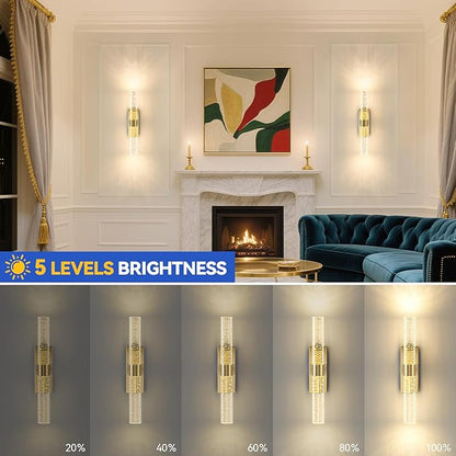 Battery Operated Wall Sconces Set of 2, 10000mAh Gold Rechargeable Wall Lights with Remote, Dimmable Wireless Wall Lamp for Bedroom, Living Room, Hallway, 15.7- Inch