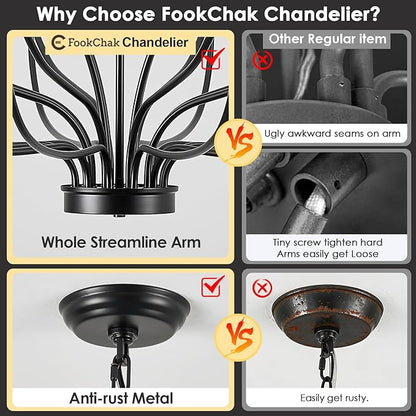 24 Light Black Chandelier 51'' Large Candle Chandeliers for High Ceiling Foyer Modern Farmhouse Chandelier Light Fixture for Large Living Room Dining Room Stairs Entry Restaurant Hotel