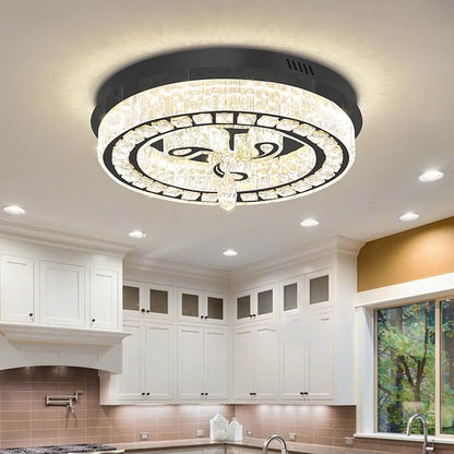 20'' Black Modern Crystal Chandelier LED Dimmable Flush Mount Crystal Ceiling Light for Living Room Bedroom Dining Room