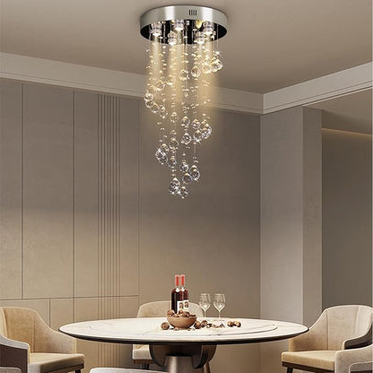 FRIXCHUR Spiral Crystal Chandelier Modern Raindrop Flush Mount Pendant Light for High Ceilings 5-Lights K9 Crystal Ball Chandeliers for Dining Room Kitchen Hallay D15.7 * H35.4