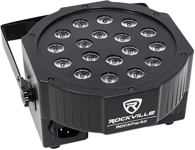 Rockville RockPAR50 24W LED RGB Par Can Wash Light with DMX, Sound-Activated Mode, Power Daisy-Chain, Dual Bracket for DJs and Club Lighting