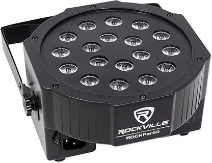 Rockville RockPAR50 24W LED RGB Par Can Wash Light with DMX, Sound-Activated Mode, Power Daisy-Chain, Dual Bracket for DJs and Club Lighting