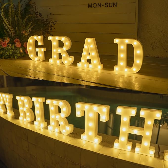 Foaky Rechargeable LED Letter Lights Sign Marquee Light Up Letters Sign for Night Light Wedding/Birthday Party Christmas Lamp Home Bar Decoration (B)