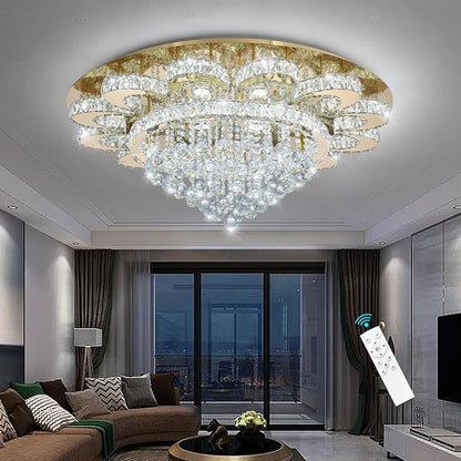 HAIXIANG Modern Chandelier Living Room Light Glam Chandeliers Ceiling Light Fixture Remote Dimmable Lights 40 Inches Luxury Crystal Gold Dining Room Lights