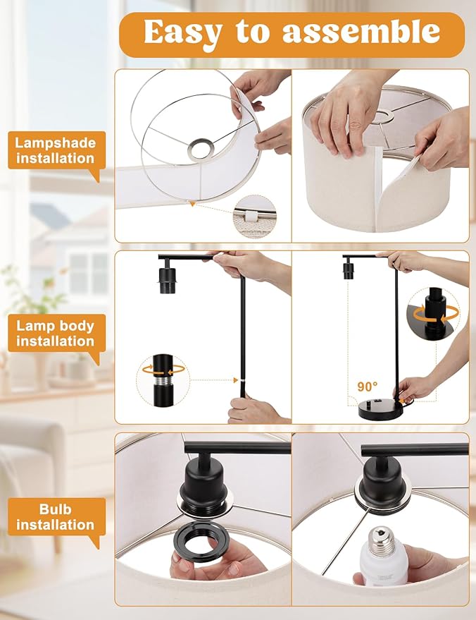 Innqoo Grey Tall Lamp for Bedroom with USB Port and Outlet, Dimmable Nightstand Bedside Lamps with Linen Lampshade, Desk Lamp for Home Office, Living Room, Guest Room, LED Bulb Included