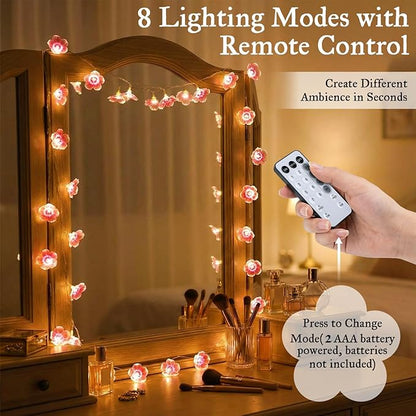 Mudder 33FT 100 LEDs Cherry Blossom Flower Fairy String Lights with Remote, USB & Battery Operated Pink String Lights for Bedroom, Indoor Outdoor Party Wedding Decoration