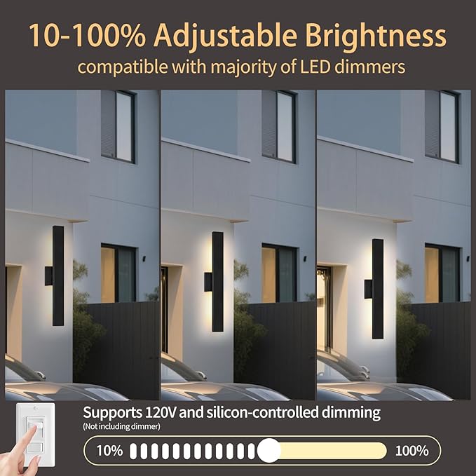 Aluminum Modern LED Wall sconces 2 Pack, 24.4 inch Matte Black Waterproof Wall Lights with 28W LED Light Source for Indoor,Outdoor,Living Room,Bedroom,Garage,Porch,Hallway