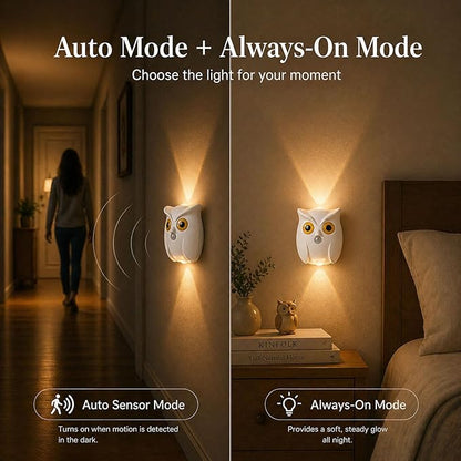 2-Pack White Owl Wall Lamp, Cute LED Night Light for Bedroom Decor, Warm Ambient Lighting for Kids Room, Nursery & Hallway, Creative Animal Wall Light, Gift for Home Decoration