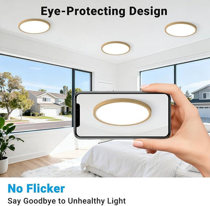 2 Pack LED Flush Mount Ceiling Light,7Inch 15W,3000K/3500K/4000K/5000K/6500K 5 Color Temperatures Ceiling Light Fixture for Kitchen Porch Hallway Bedroom Bathroom and Closet,Wood