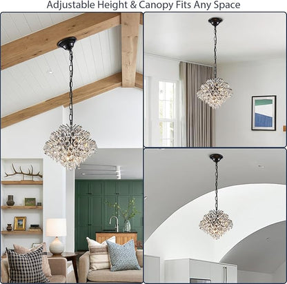Bestier Black Modern Pendant Chandelier Crystal Raindrop Lighting Ceiling Light Fixture Lamp for Dining Room Bathroom Bedroom Livingroom 4 G9 Bulbs Required D11 in x H12 in
