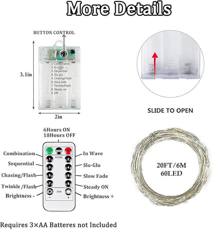 8 Pack Total 160FT 480LED Fairy Lights Battery Operated with Rmote, Waterproof Twinkle Lights with Timer Indoor Outdoor, Cuttable String Light for Bedroom, Classroom, Christmas Decor, Cool White