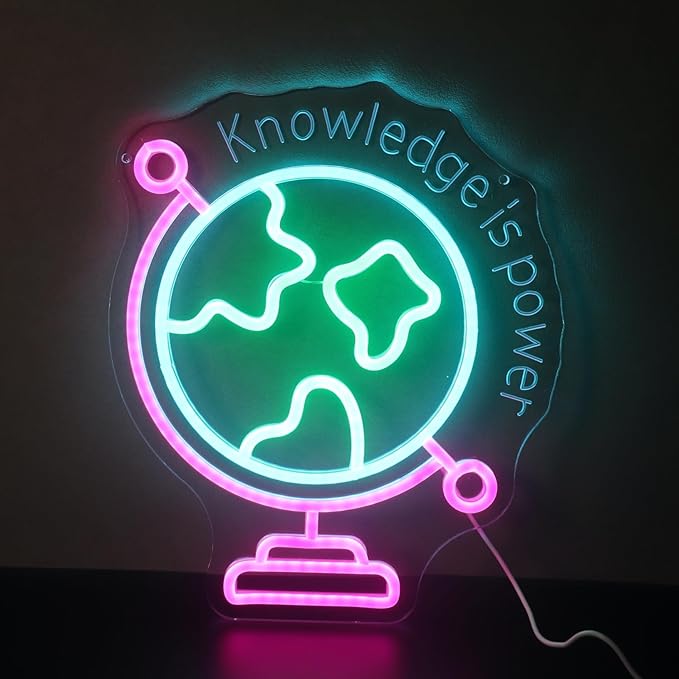 Nordstylee World Map Neon Light, 3D Globe LED Wall Sign in Pink Blue Green - Dimmable USB Powered Acrylic Light for Gaming Room, Kids Bedroom Decor, Cool Night Light Gift for Teens, Boys & Girls